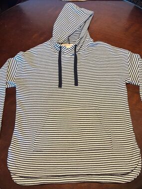 Striped Hooded Pullover - Navy & White